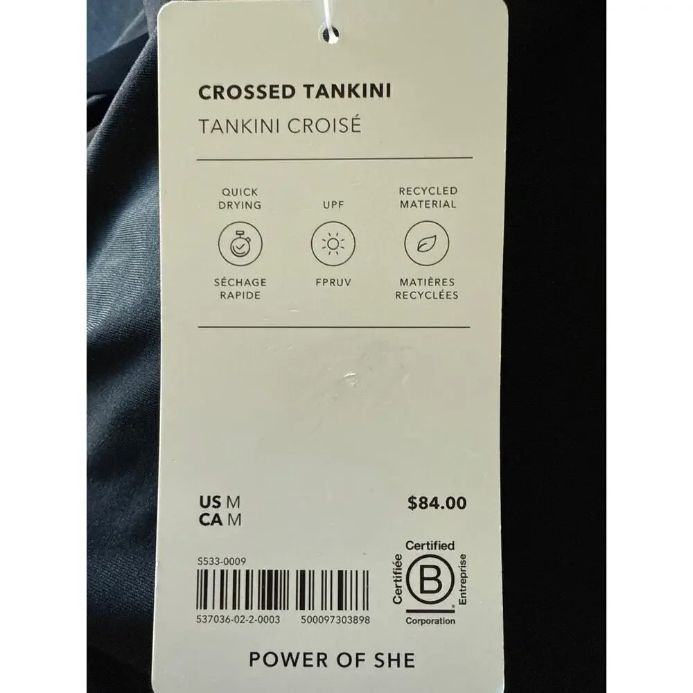 NWT Athleta Crossed Tankini in Black Womens Size M